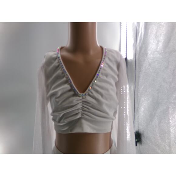 Dance Costume Large Child White Kelle Lyrical Contemporary Ballet Rhinestoned - Picture 2 of 5
